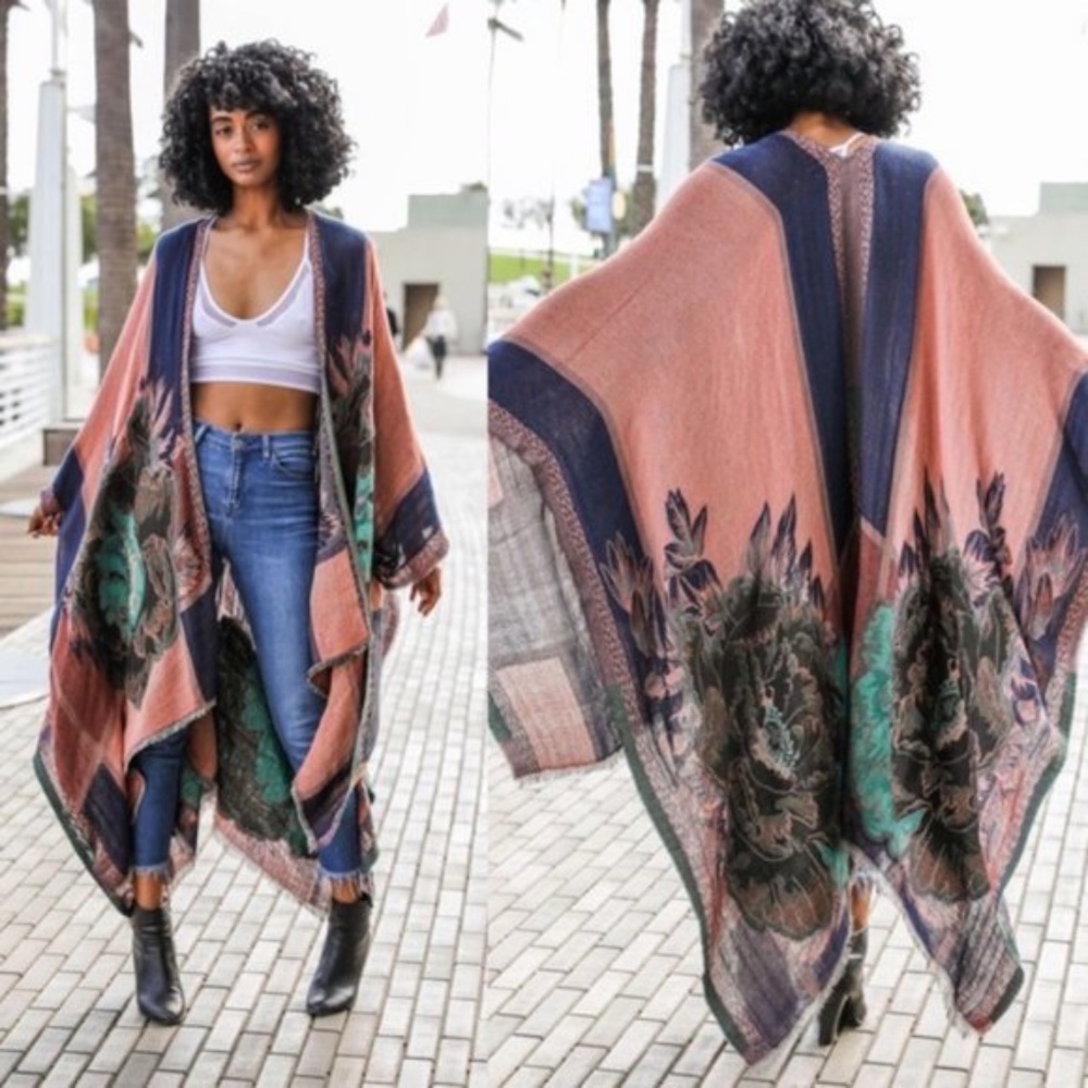 BE SEEN Rose mix Long kimono - Picture 1 of 3